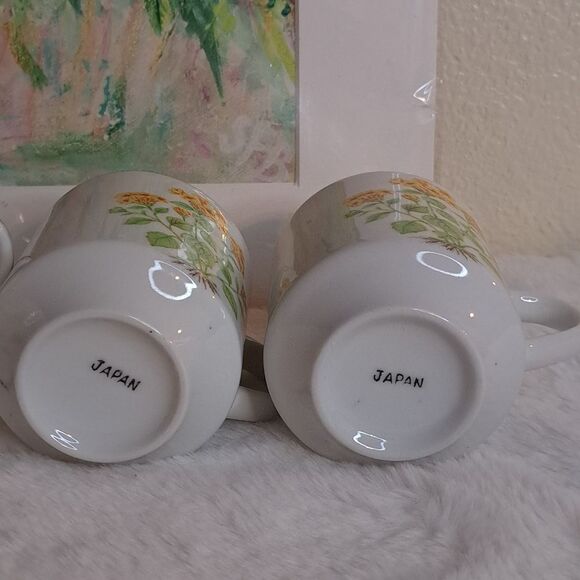 Three Vintage Japan Yellow Floral Ceramic Cups Decor Mid Century Modern - Picture 5 of 13